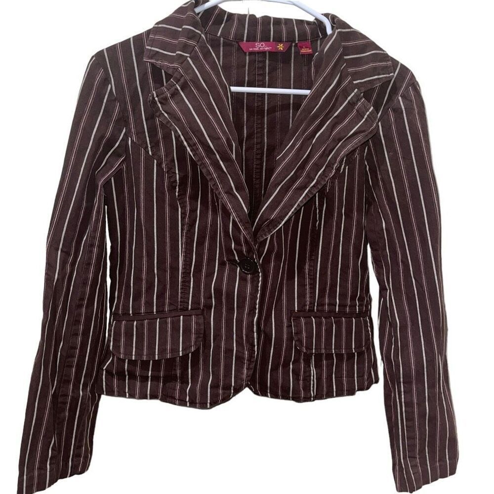 SO Brown Striped Blazer - Junior’s Size Large‎